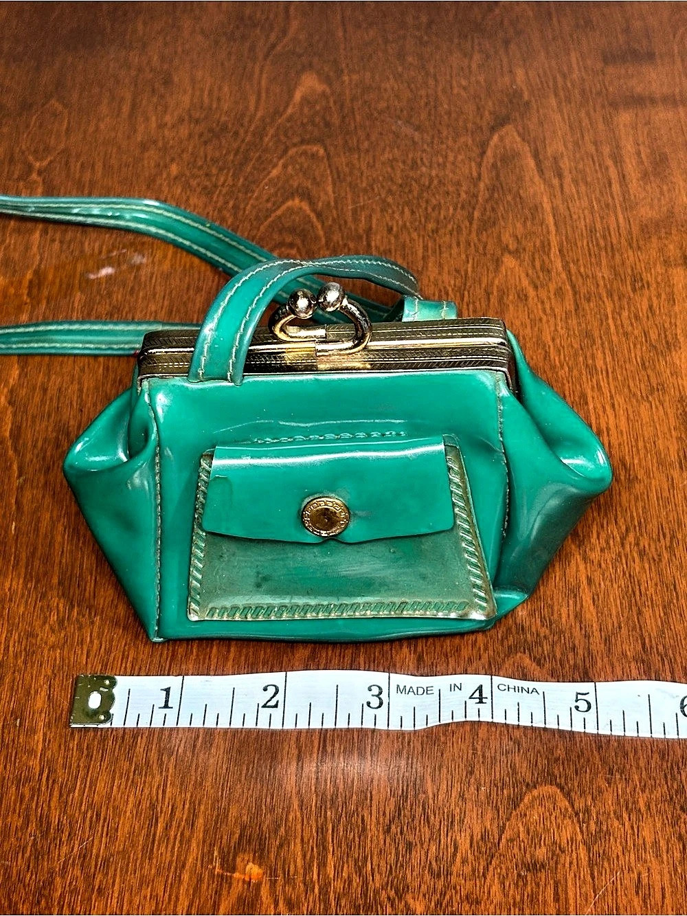 Vintage 60s 70s Mini Teal Green Kiss-Lock Micro Purse Bag